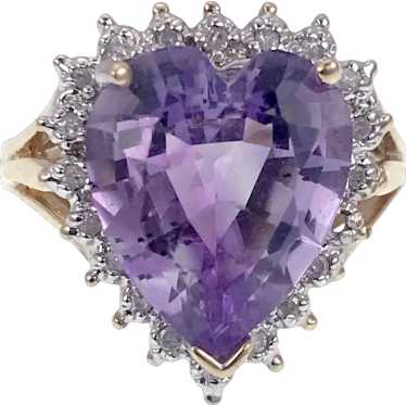 Charming Vintage 10K, Amethyst & Diamond Heart Ri… - image 1