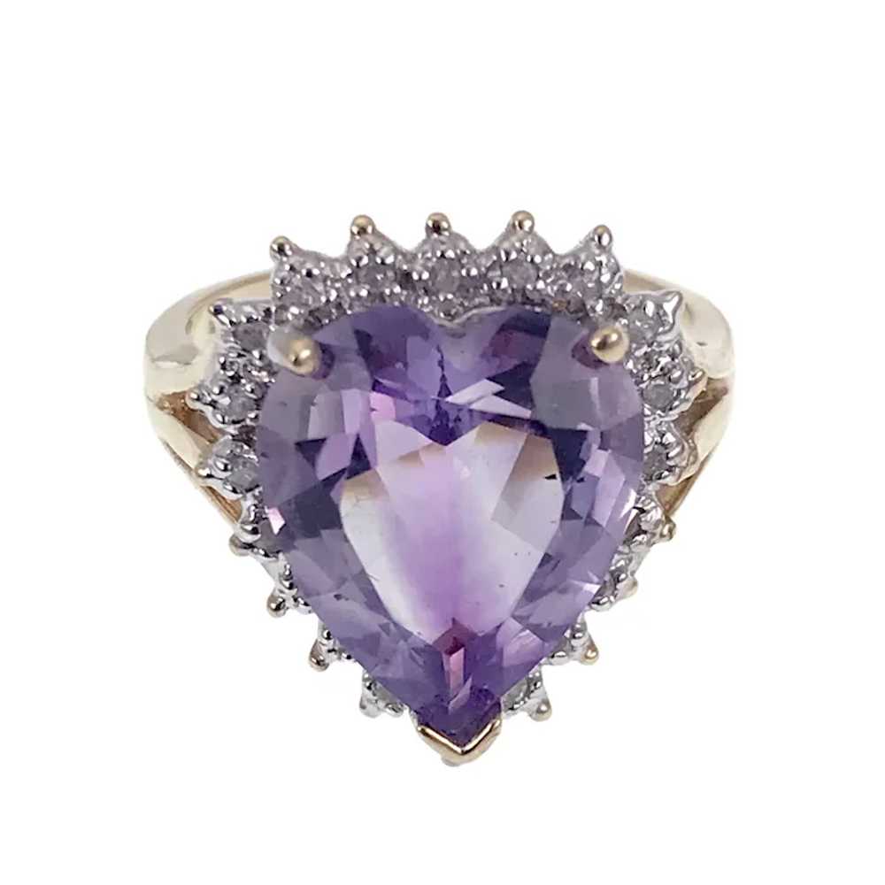 Charming Vintage 10K, Amethyst & Diamond Heart Ri… - image 2