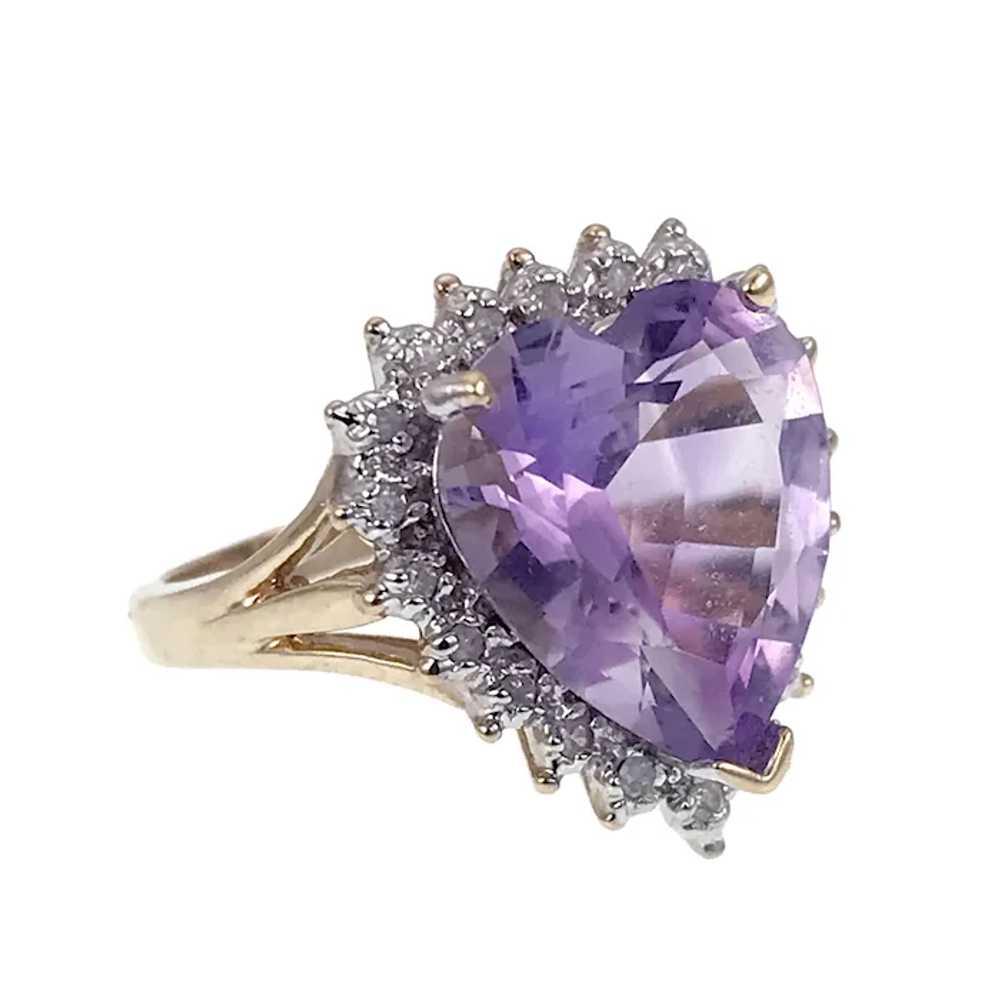 Charming Vintage 10K, Amethyst & Diamond Heart Ri… - image 3