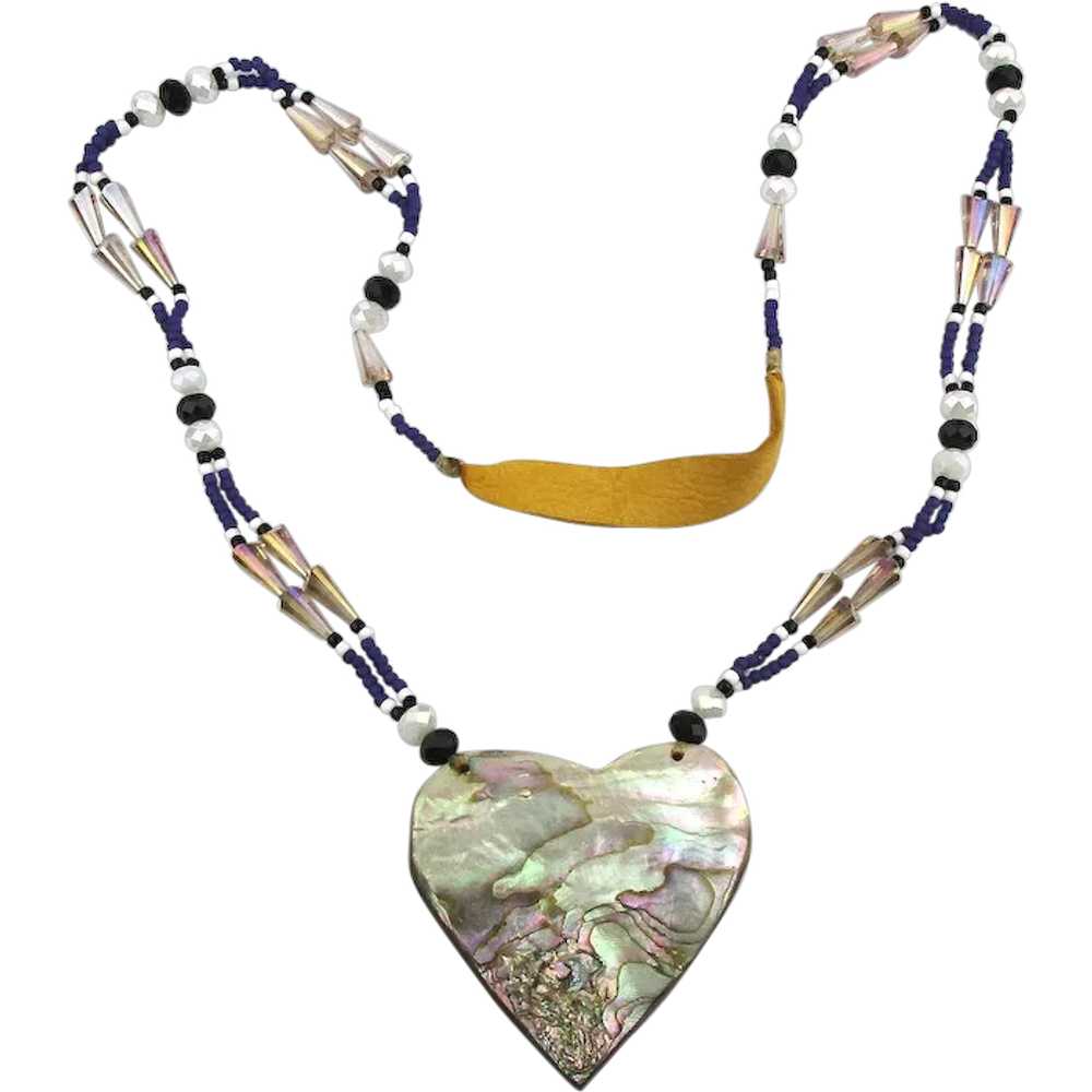 Amazing Big Abalone Shell HEART Necklace Crystal … - image 1