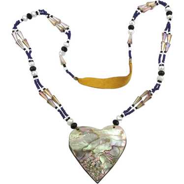 Amazing Big Abalone Shell HEART Necklace Crystal … - image 1