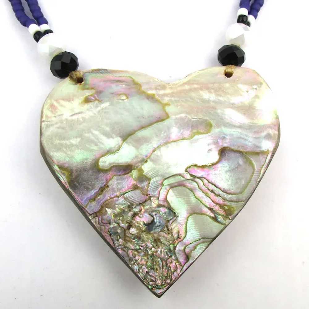 Amazing Big Abalone Shell HEART Necklace Crystal … - image 2
