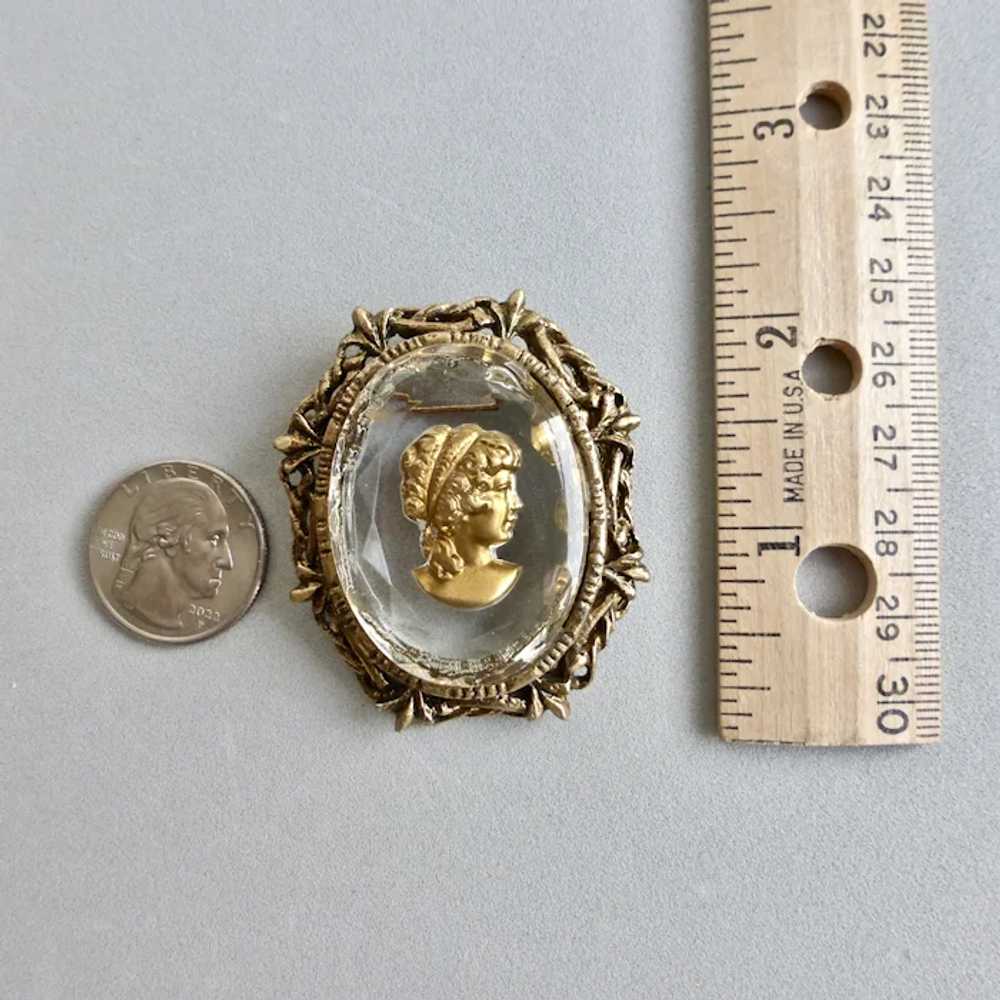 Vintage Reverse Carved Intaglio Glass Goldtone Ca… - image 7