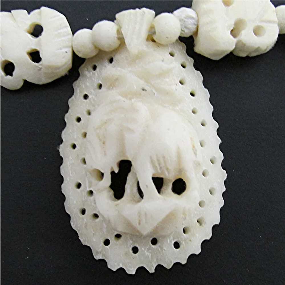 Elephant Pendant Necklace Carved Faux Ivory - image 2