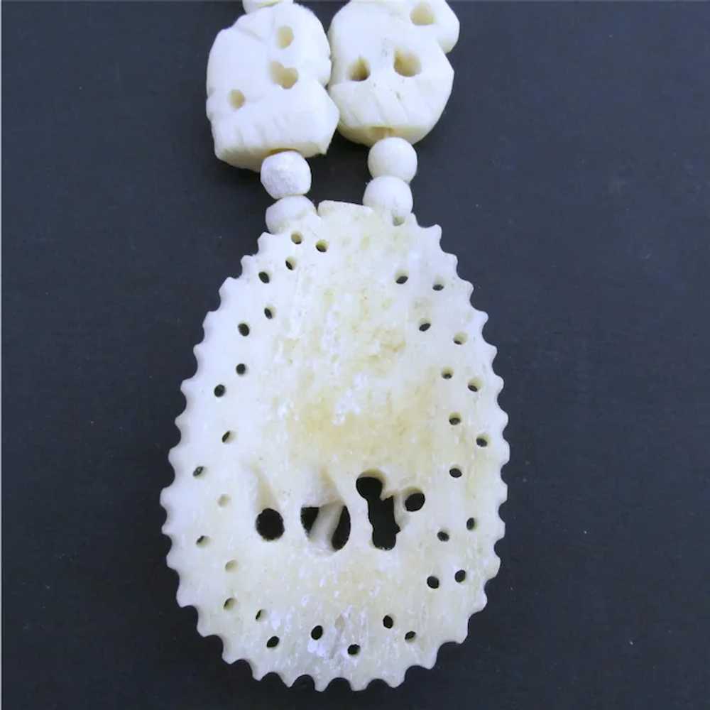 Elephant Pendant Necklace Carved Faux Ivory - image 3