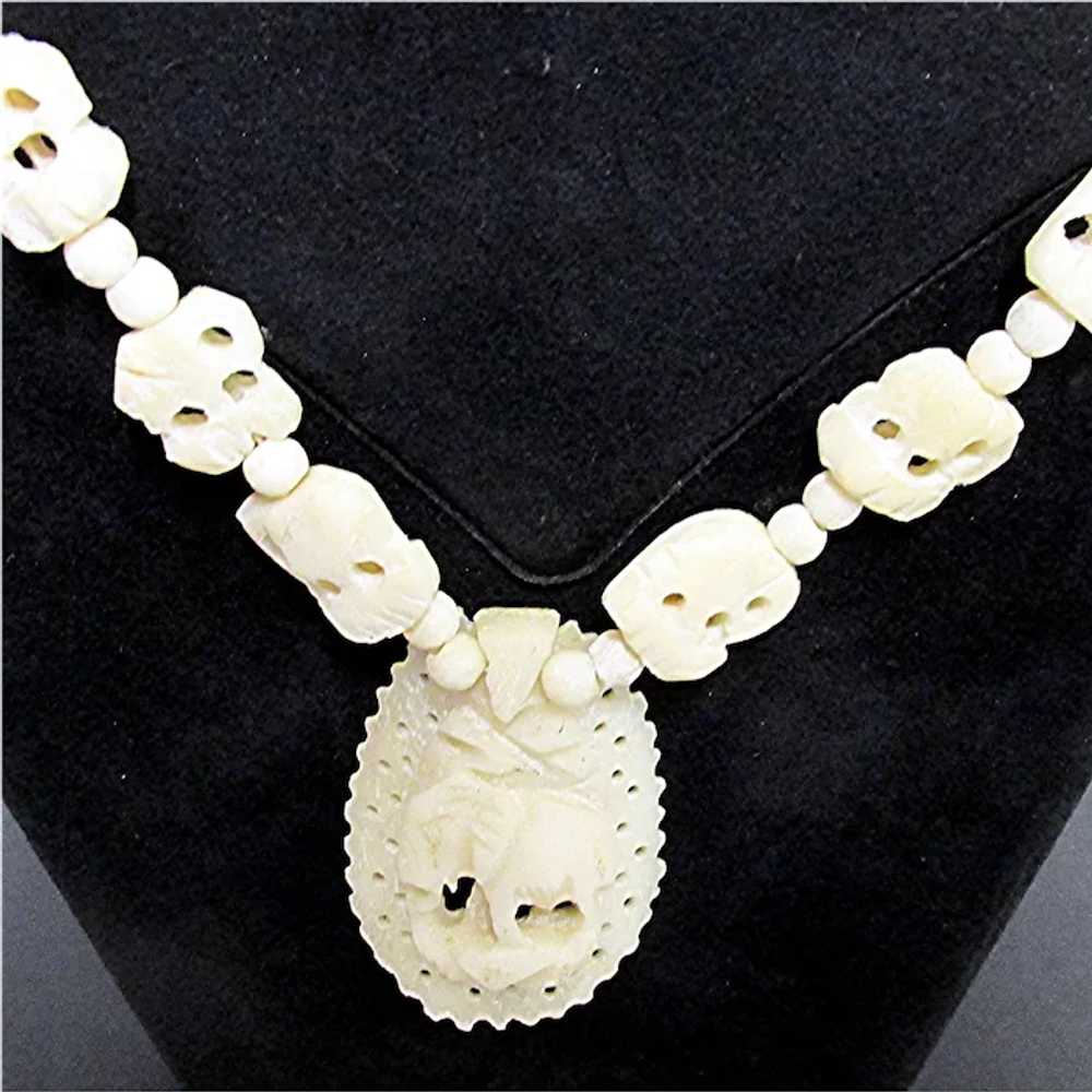 Elephant Pendant Necklace Carved Faux Ivory - image 7