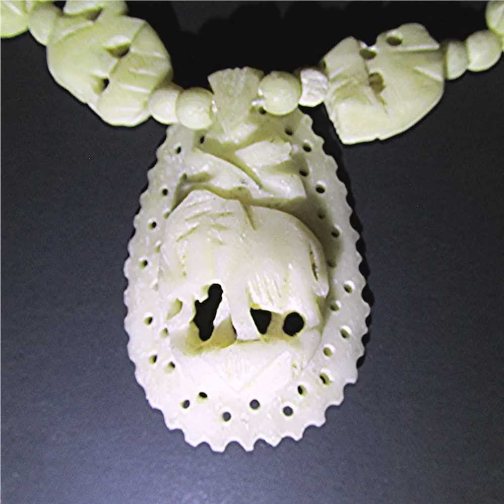 Elephant Pendant Necklace Carved Faux Ivory - image 8