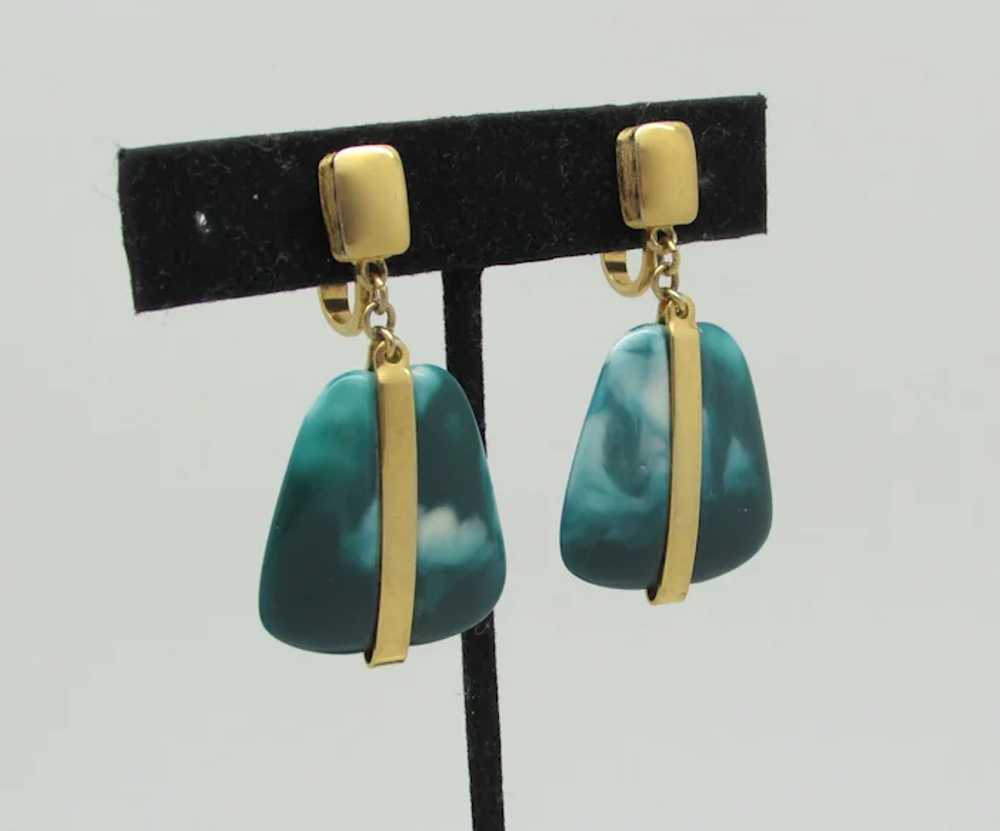 Trifari Modernist Earrings With Imitation Malachi… - image 2
