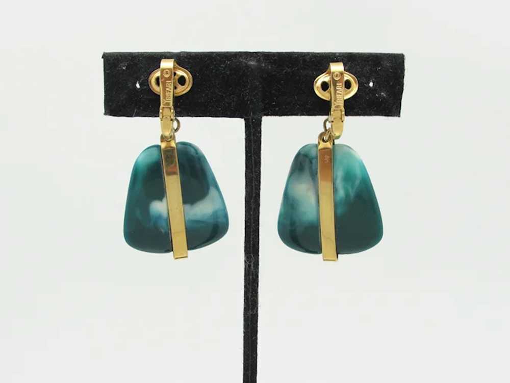 Trifari Modernist Earrings With Imitation Malachi… - image 3
