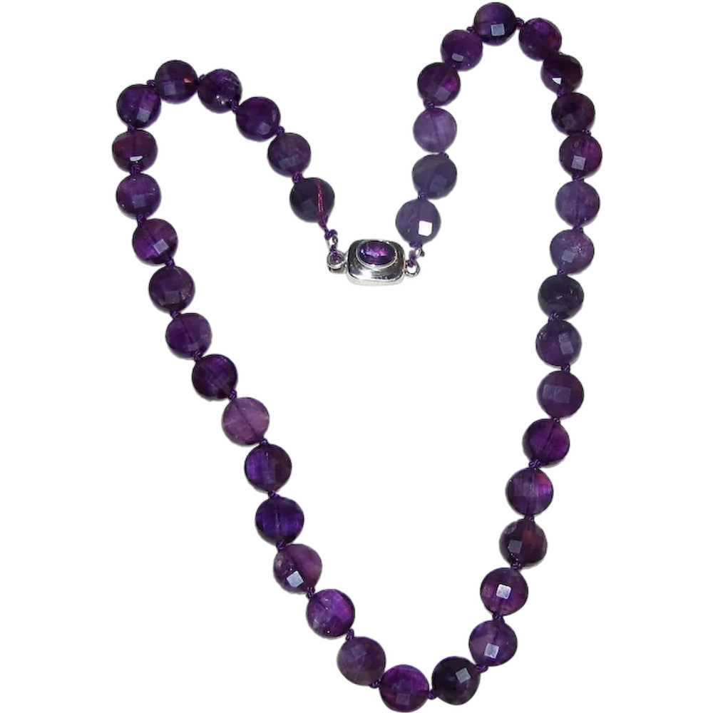 Faceted Amethyst Bead Necklace with Sterling Clasp - image 1