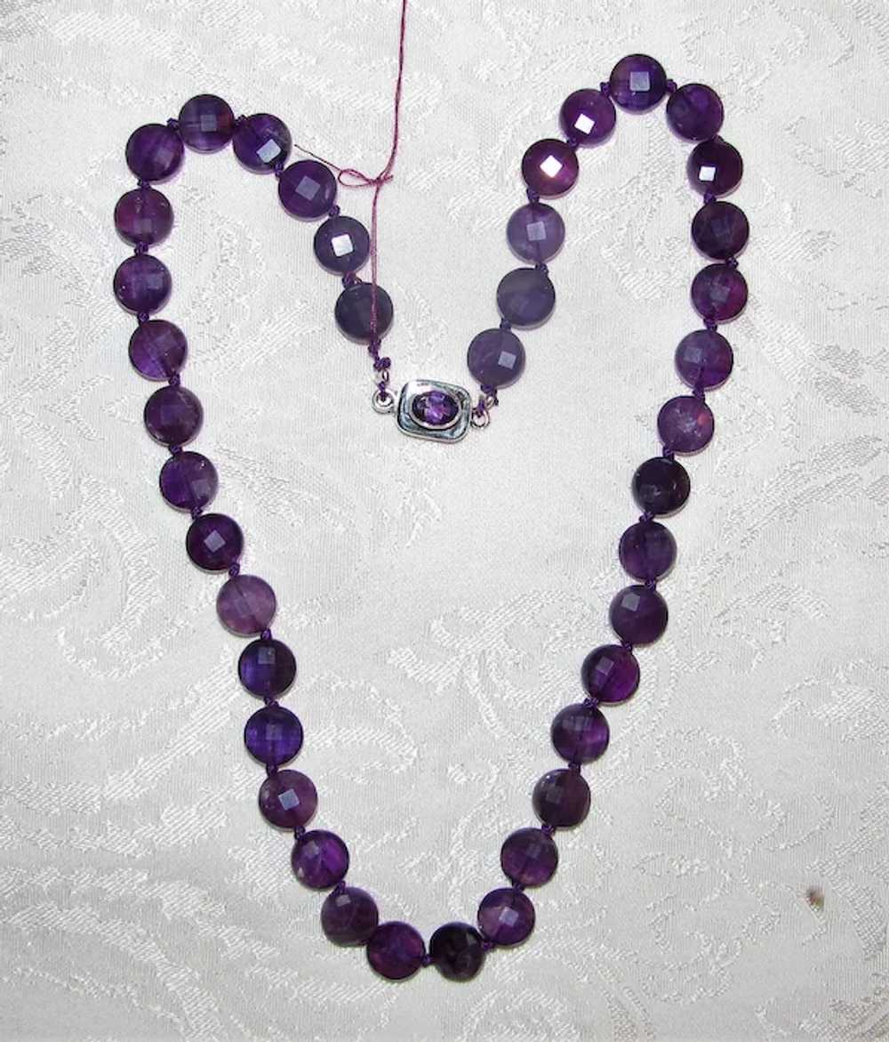 Faceted Amethyst Bead Necklace with Sterling Clasp - image 2