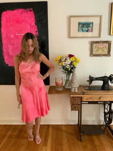 40s Hand Dyed Fucsia Silk Slip Dress - Vintage Si… - image 1