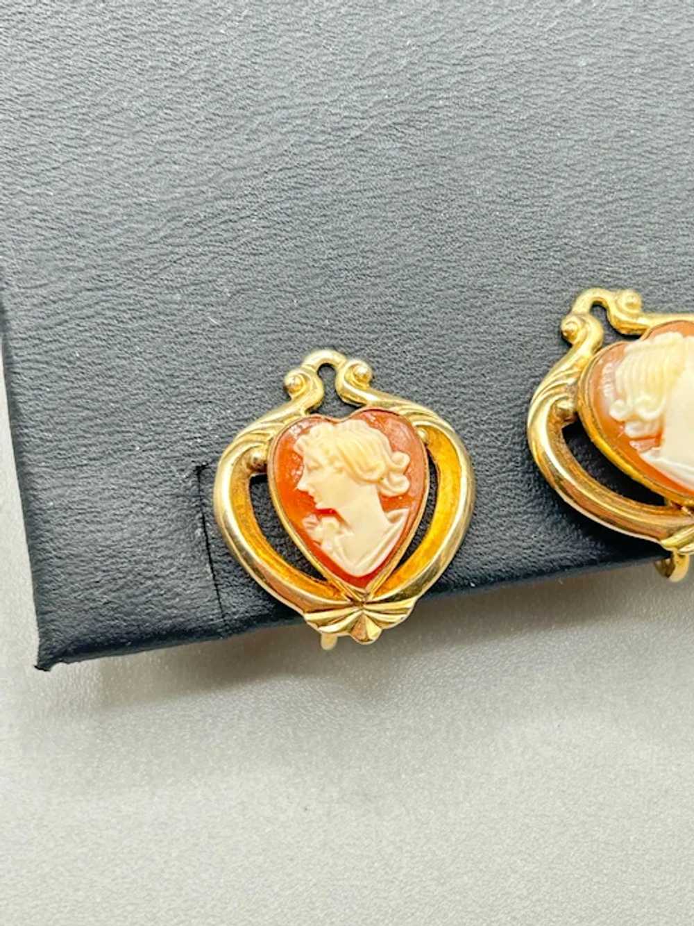 Gold Filled Cameo Earrings Heart Shape Screw Back… - image 3