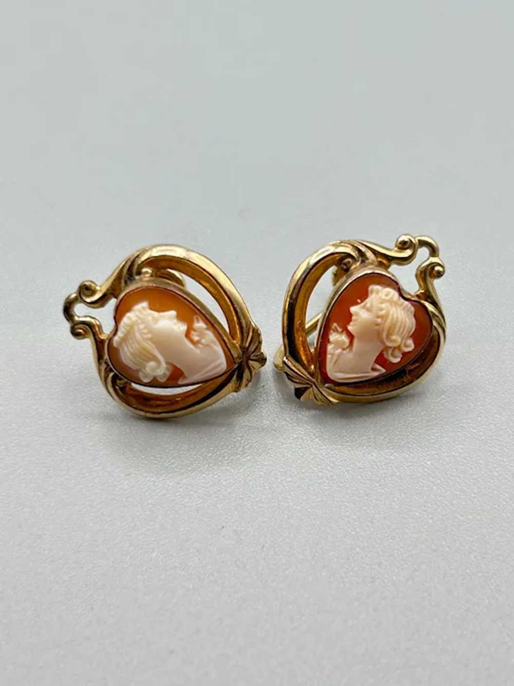 Gold Filled Cameo Earrings Heart Shape Screw Back… - image 4