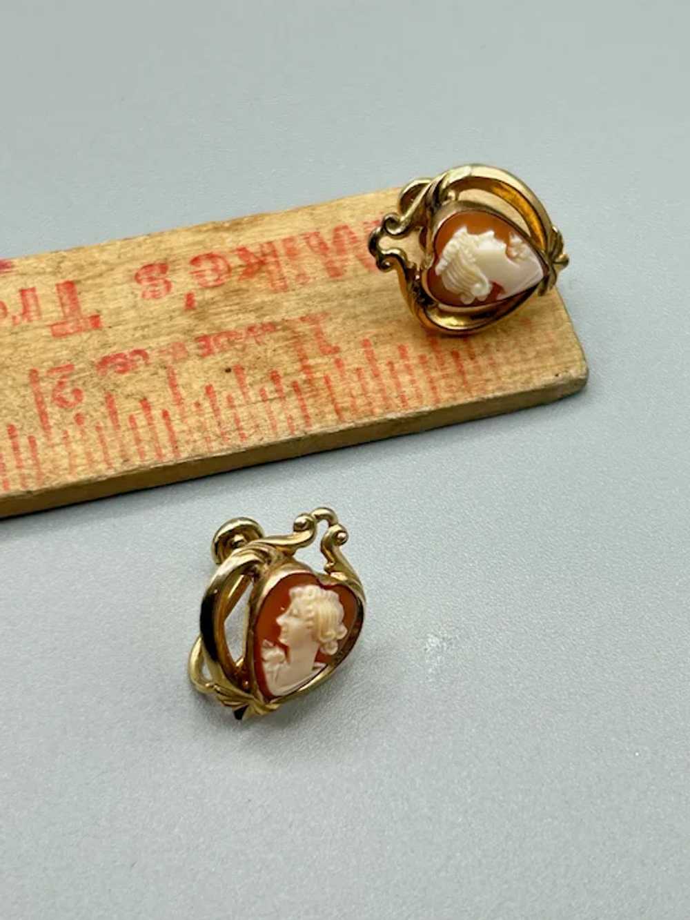 Gold Filled Cameo Earrings Heart Shape Screw Back… - image 7