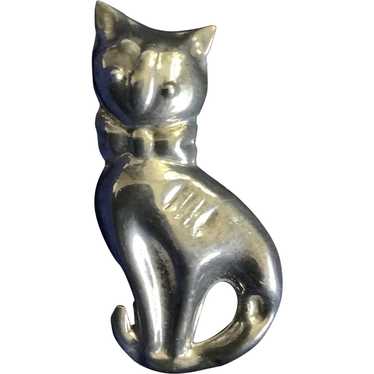 Vintage Cat Pins Two Cats Silver Stretching Cat Sleek black Cat Pair