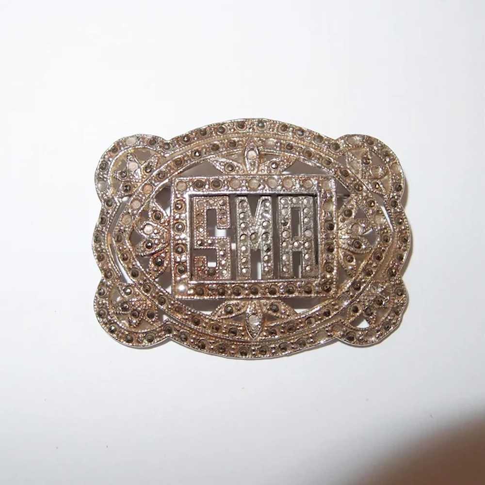 SMA Antique Marcasite Initial Brooch - image 2