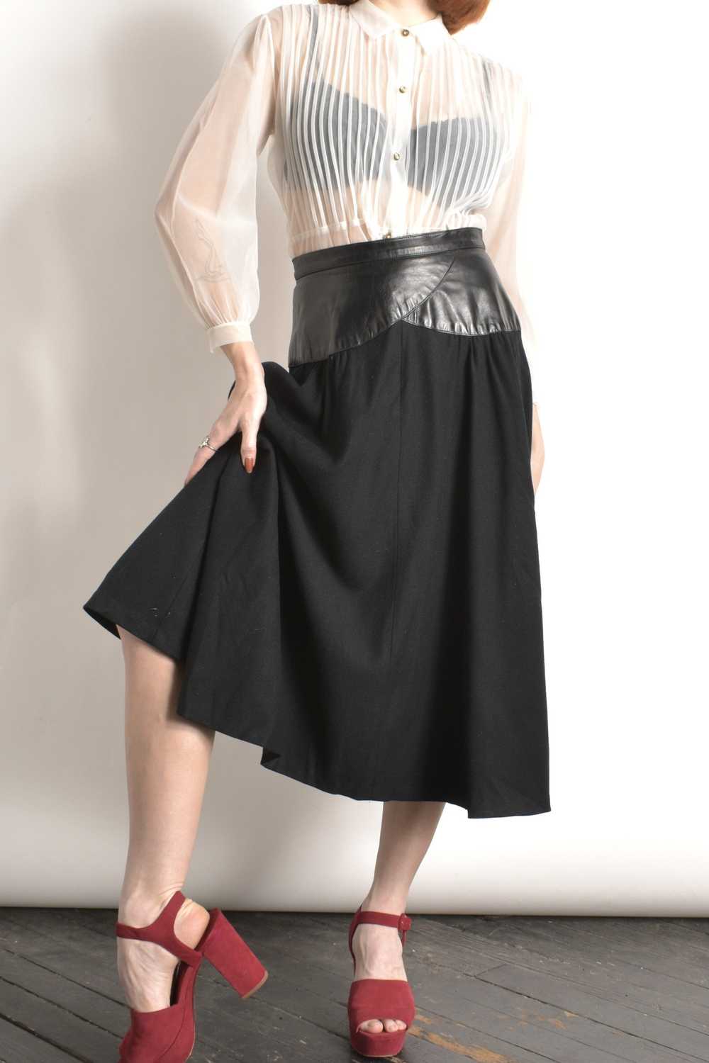 1980s Wool and Leather Skirt-small - image 2