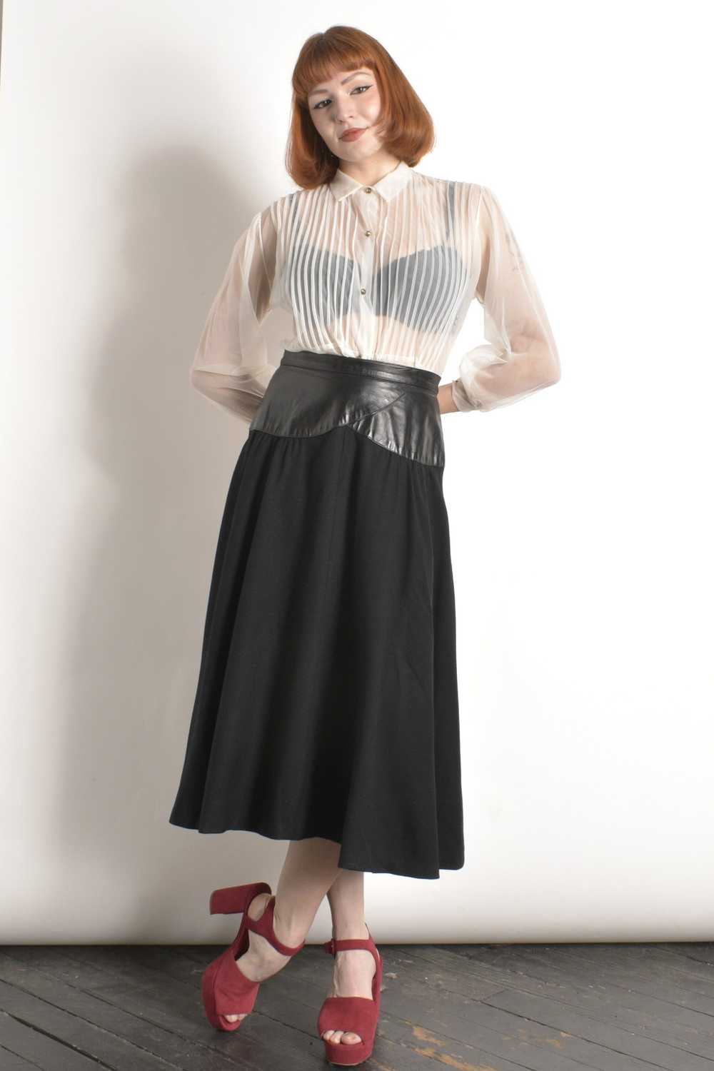 1980s Wool and Leather Skirt-small - image 3
