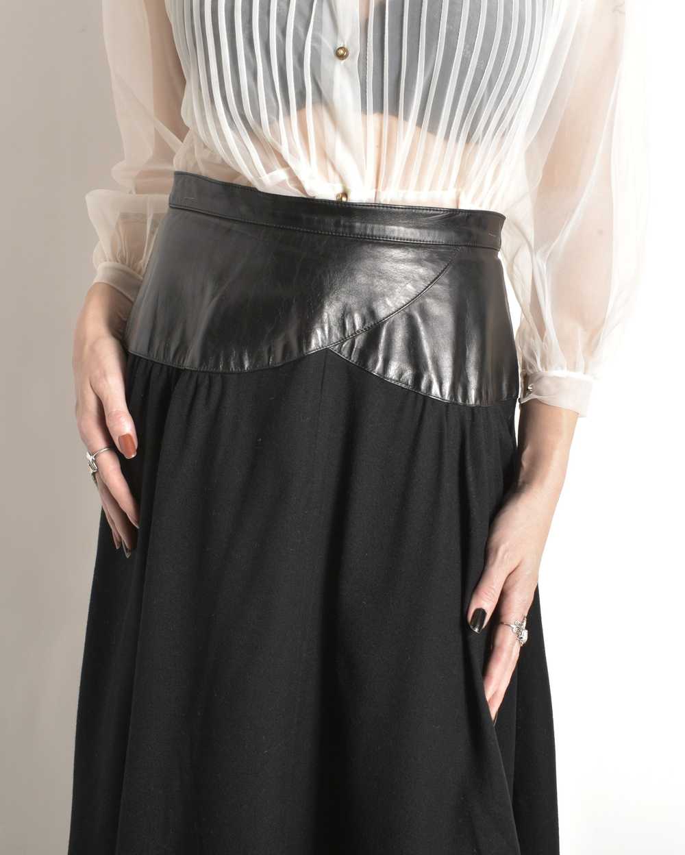 1980s Wool and Leather Skirt-small - image 4