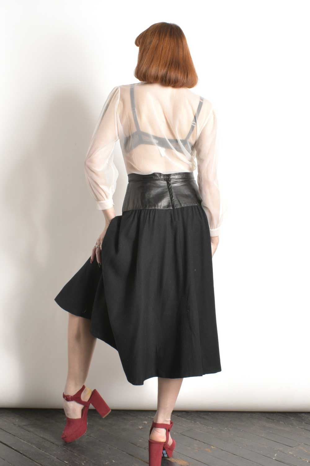 1980s Wool and Leather Skirt-small - image 5