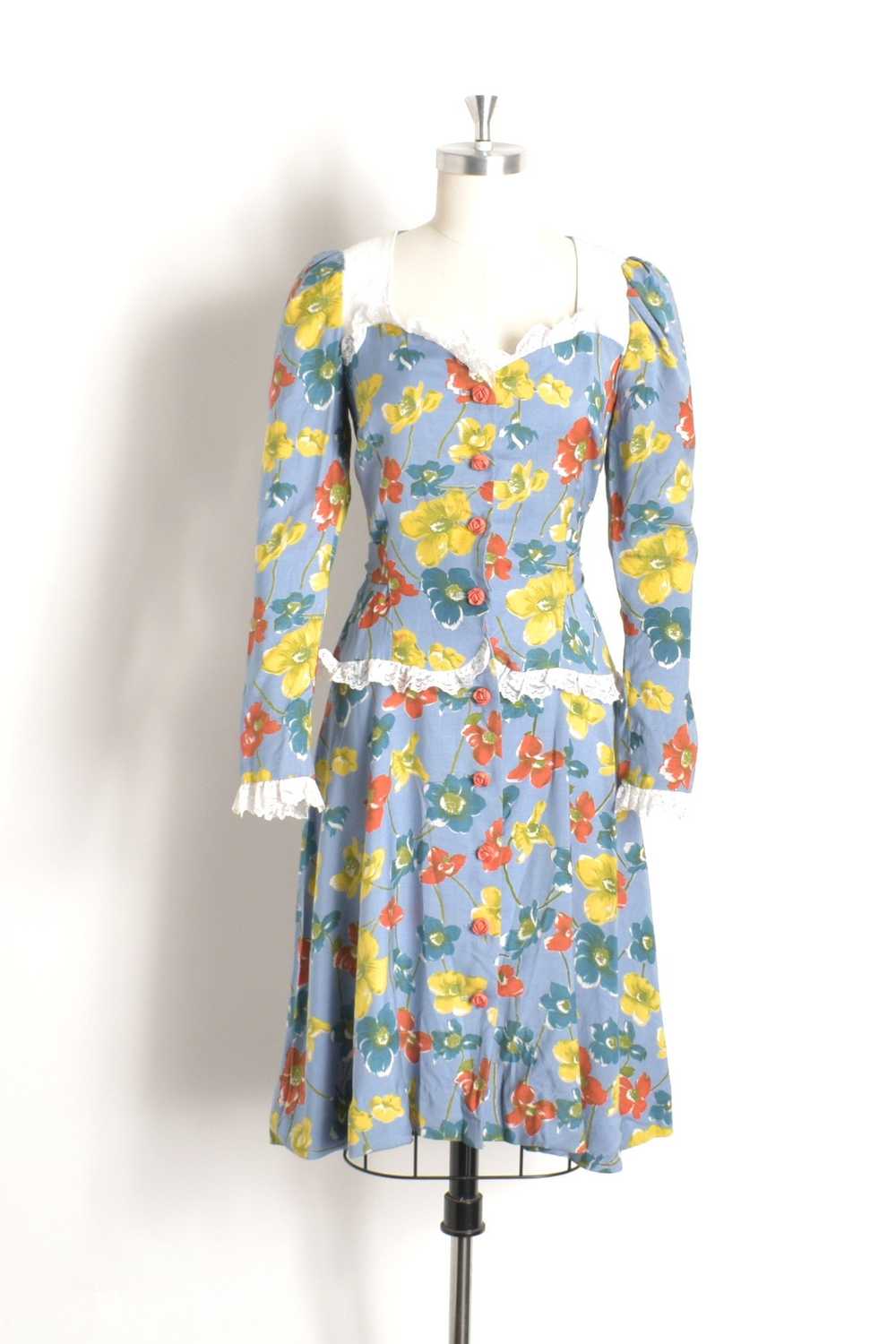 1970s Floral Button Up Dress-medium - image 1