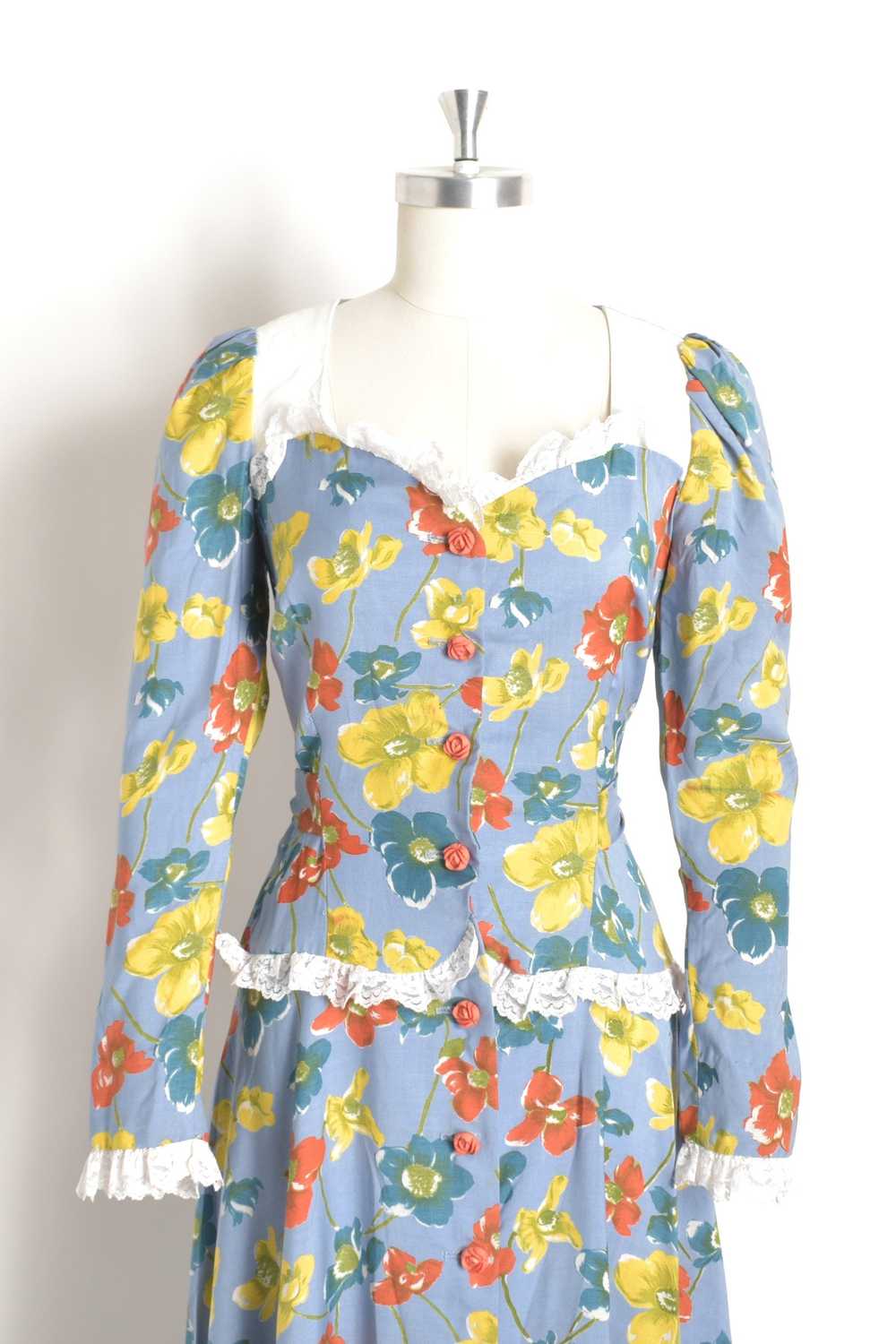 1970s Floral Button Up Dress-medium - image 2