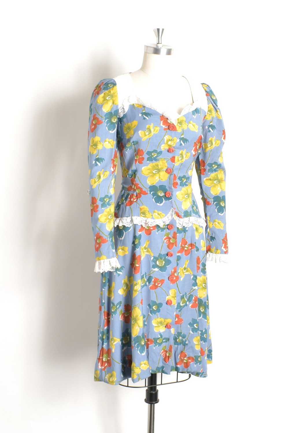 1970s Floral Button Up Dress-medium - image 3