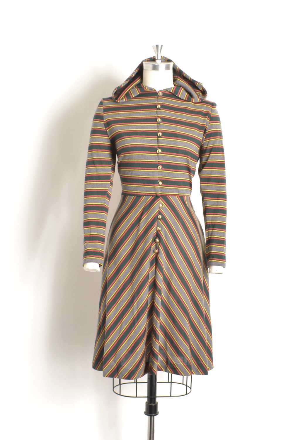 1970s Striped Hooded Dress-medium - image 1