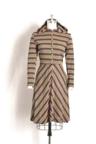 1970s Striped Hooded Dress-medium