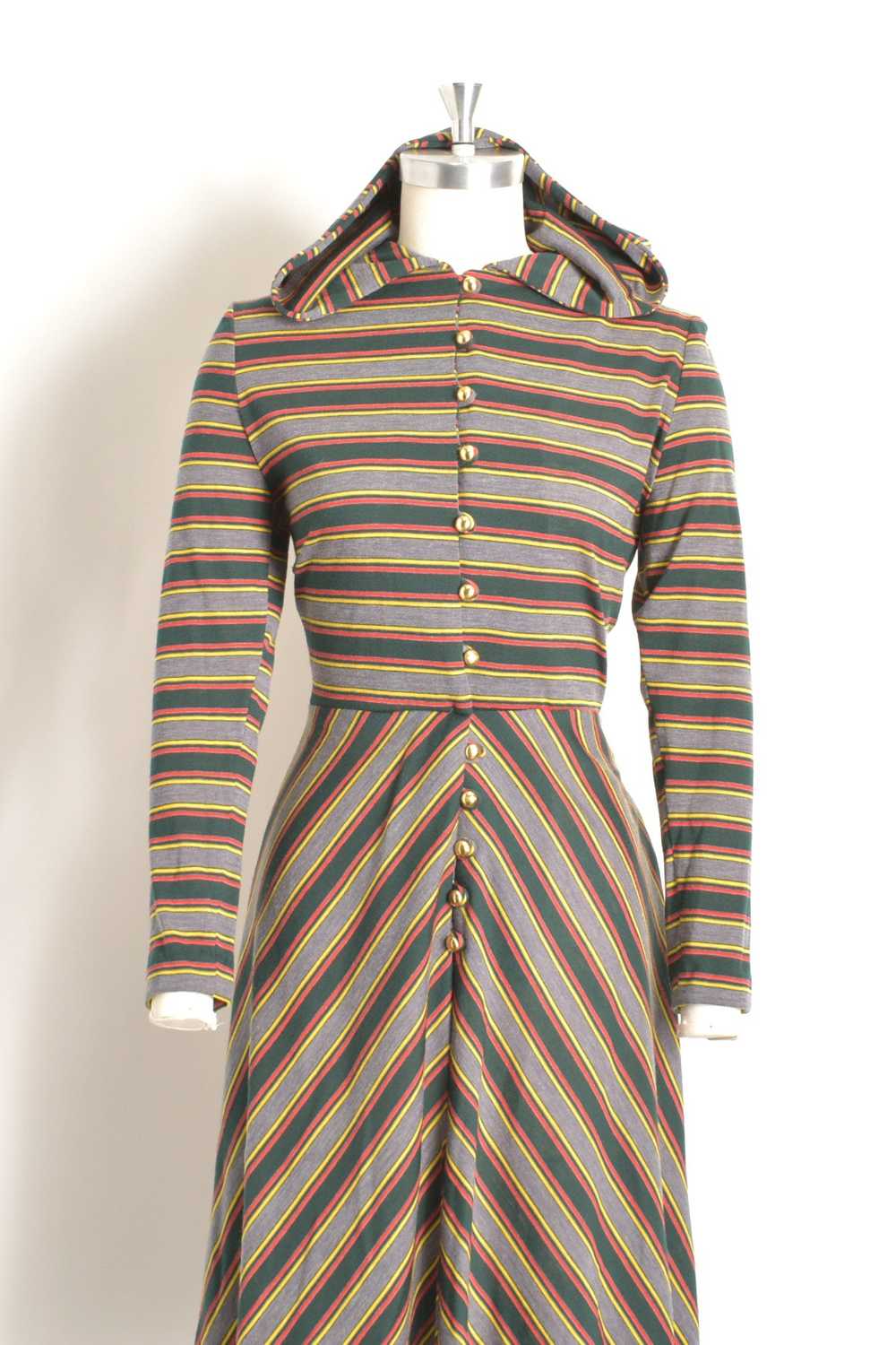 1970s Striped Hooded Dress-medium - image 2