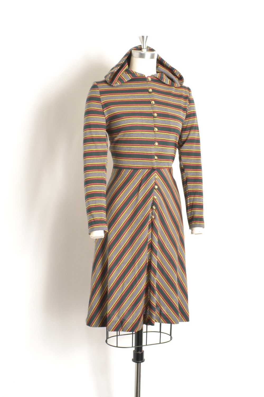 1970s Striped Hooded Dress-medium - image 3