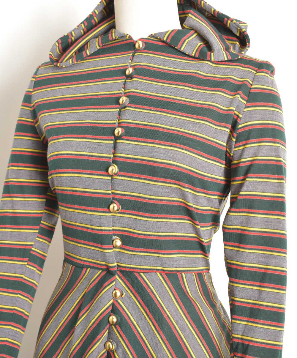 1970s Striped Hooded Dress-medium - image 4