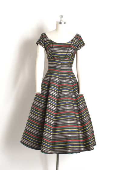 1950s Rainbow Stripe Party Dress-small
