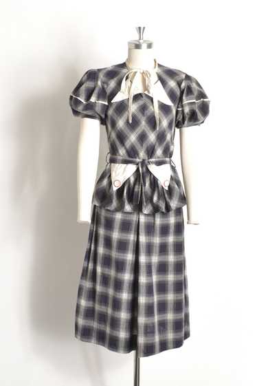1940s Plaid Cotton Dress-small