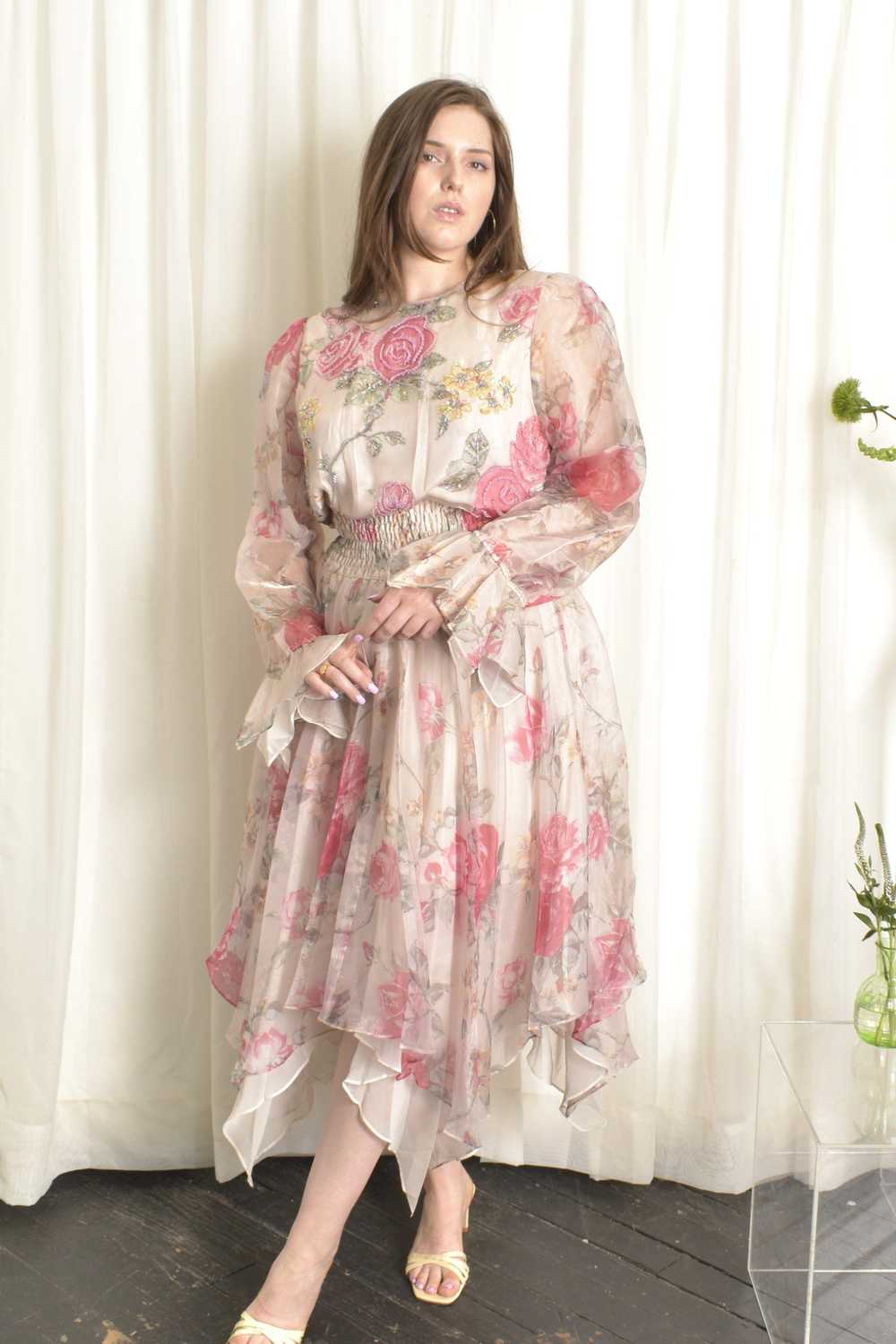 1980s Diane Freis Rose Print Dress-M/L - image 1