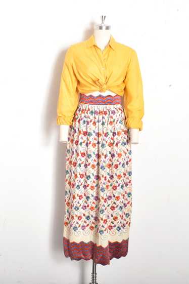 1960s Zig Zag Embroidered Maxi Skirt-XS - image 1