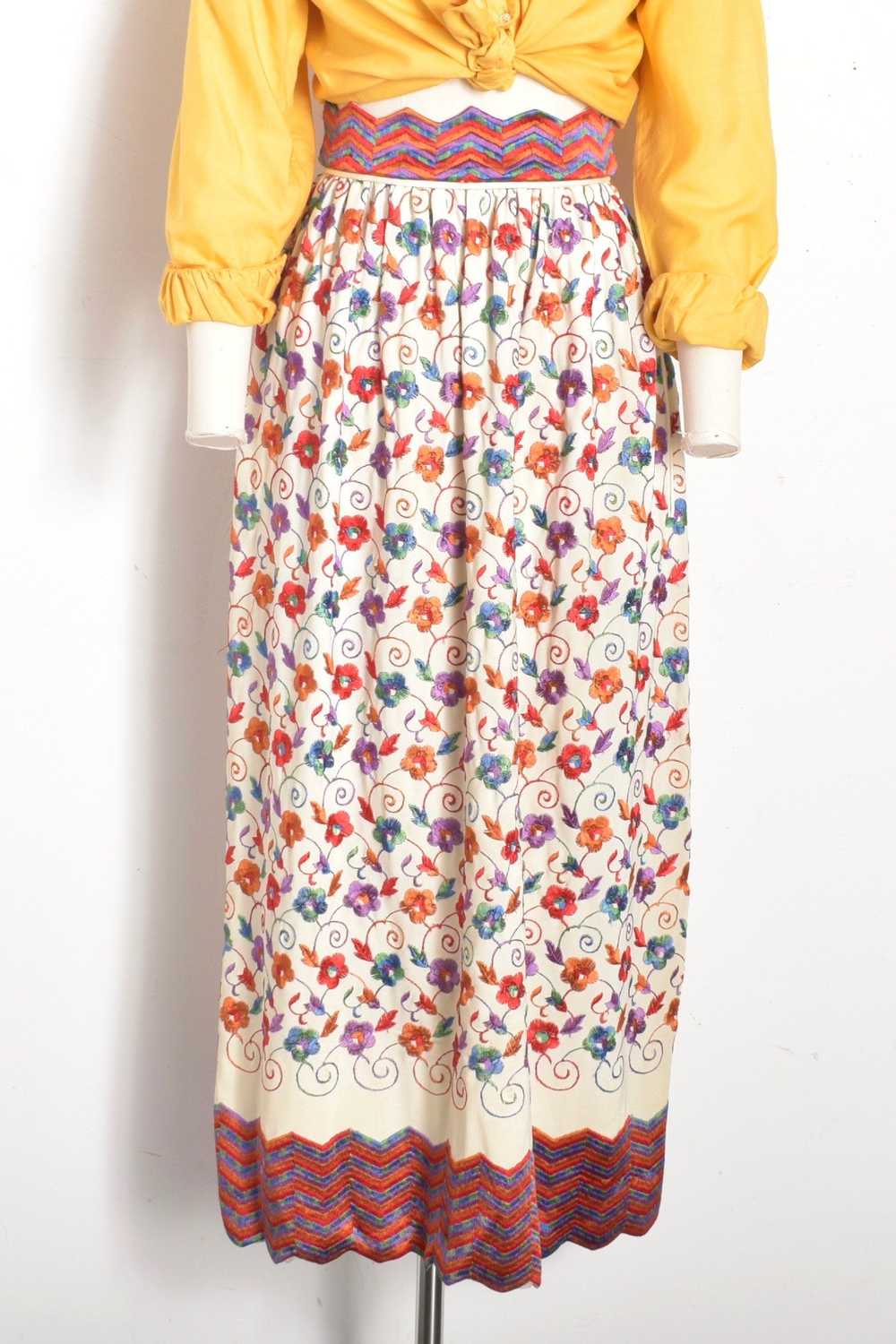 1960s Zig Zag Embroidered Maxi Skirt-XS - image 2
