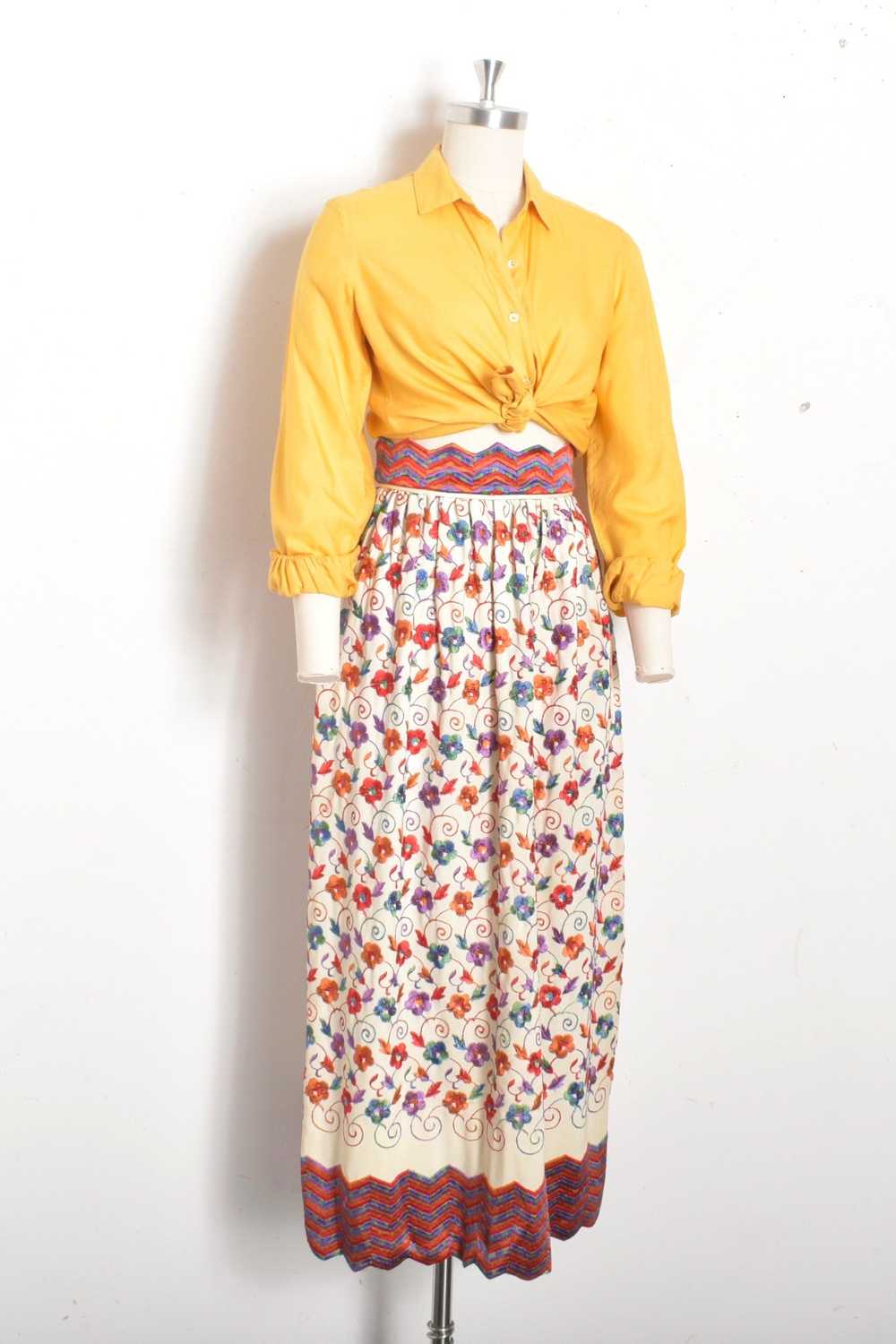 1960s Zig Zag Embroidered Maxi Skirt-XS - image 3
