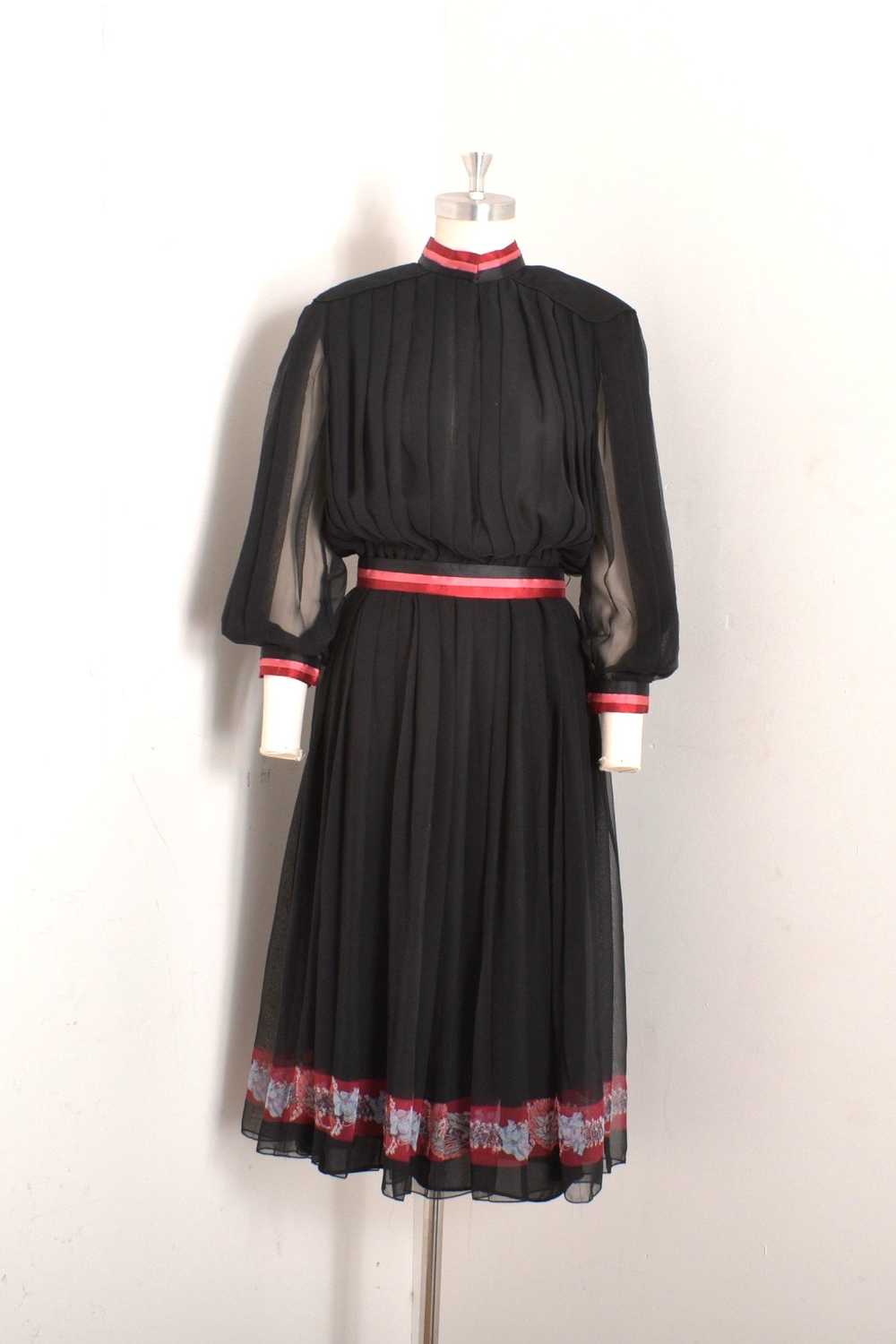 1980s Pleated Chiffon Ribbon Dress-medium - image 1