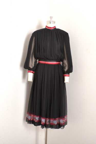 1980s Pleated Chiffon Ribbon Dress-medium