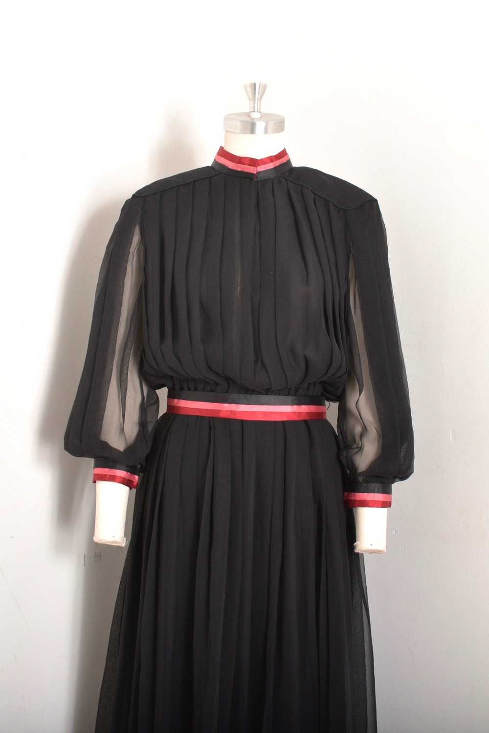 1980s Pleated Chiffon Ribbon Dress-medium - image 2