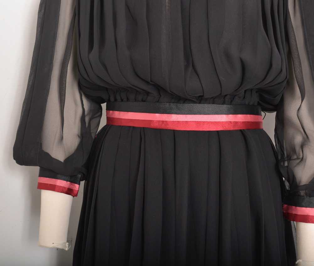 1980s Pleated Chiffon Ribbon Dress-medium - image 3