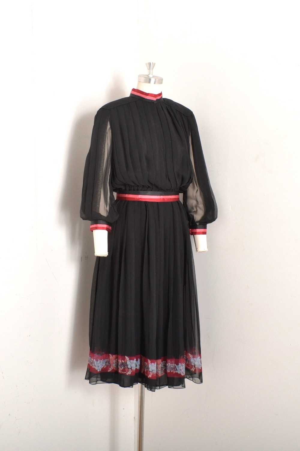 1980s Pleated Chiffon Ribbon Dress-medium - image 4