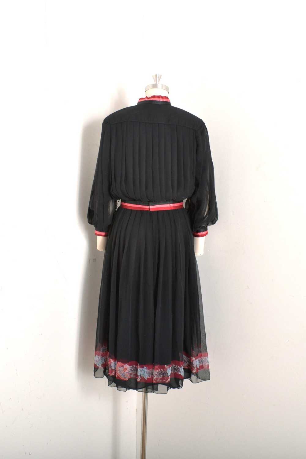 1980s Pleated Chiffon Ribbon Dress-medium - image 6