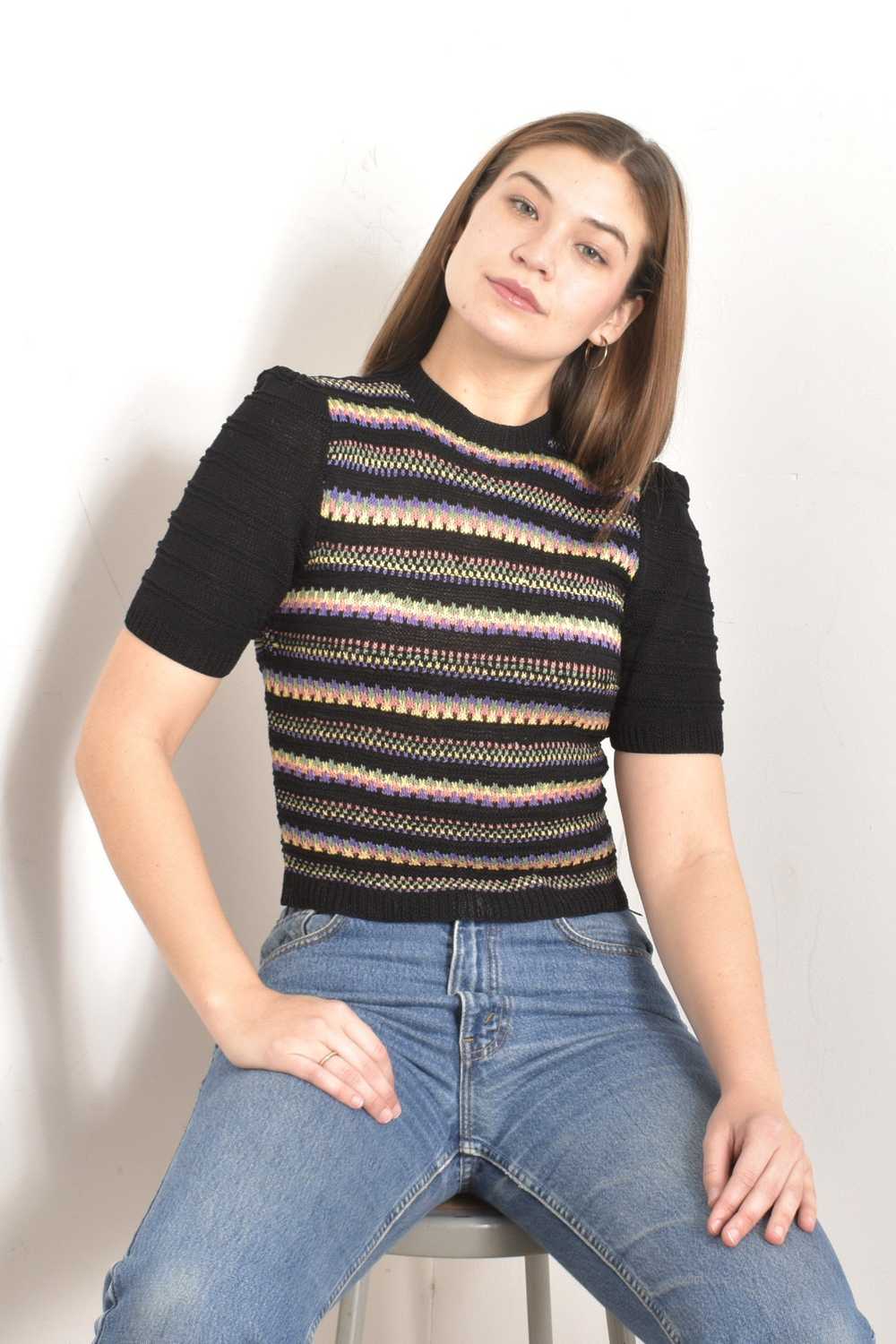 1940s Striped Knit Sweater-small - image 2