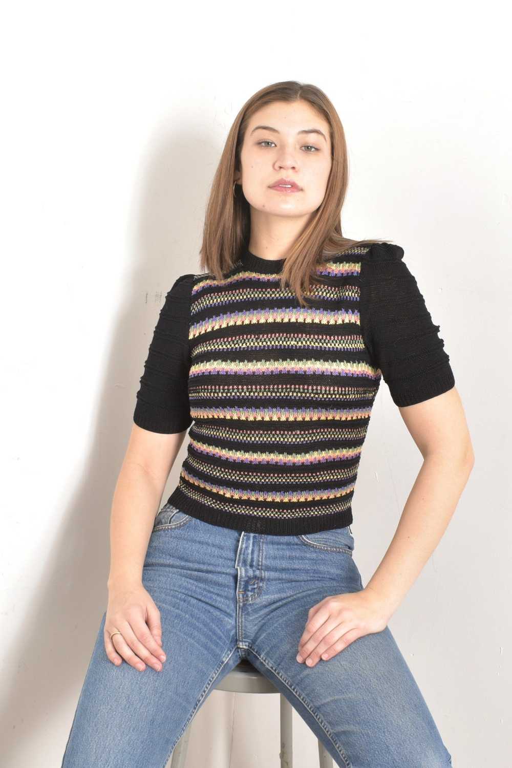 1940s Striped Knit Sweater-small - image 3