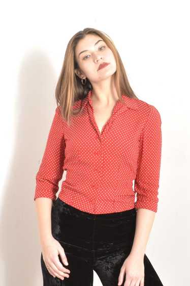 1950s Red Swiss Dot Blouse-XS/S - image 1