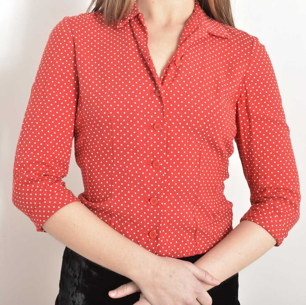 1950s Red Swiss Dot Blouse-XS/S - image 4