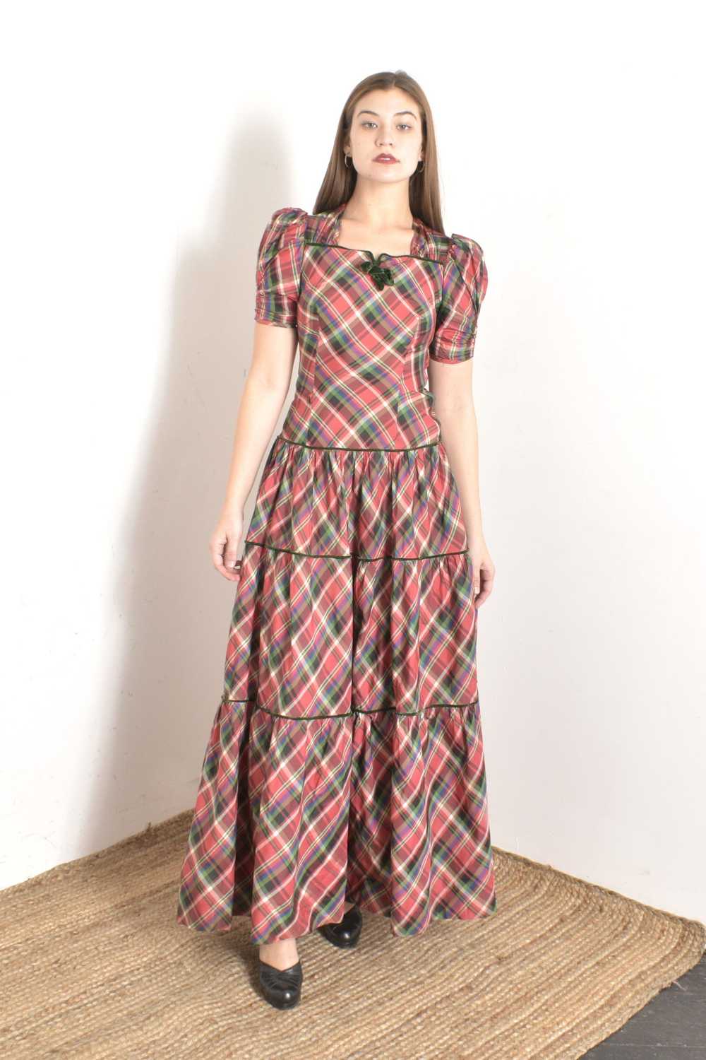 1940s Plaid Taffeta Maxi Dress-XS - image 3